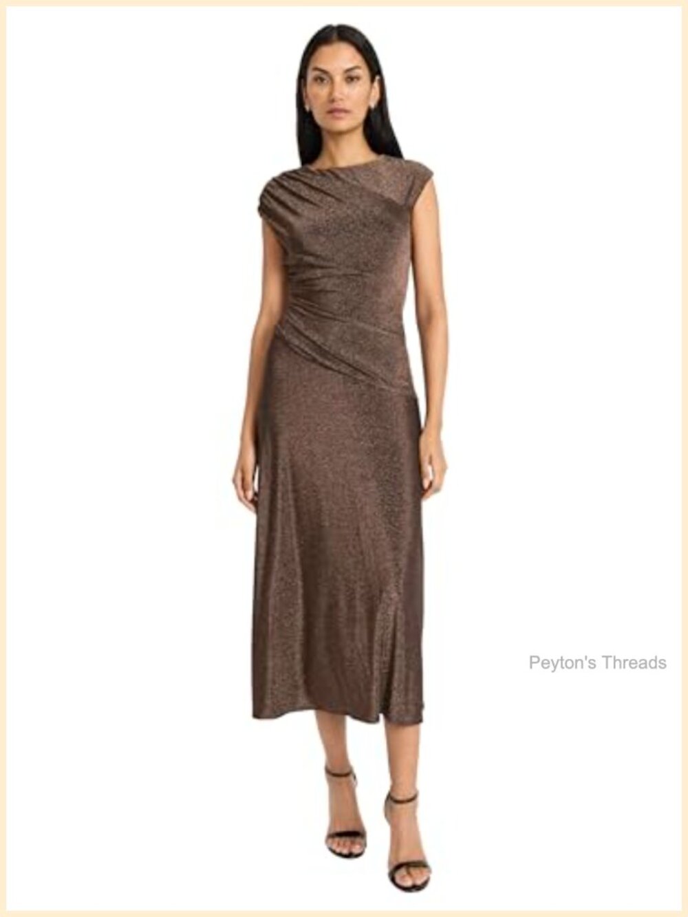 Elegant Ruched Midi Dress Cap Sleeve Boat Neck Slim-Fitting Cocktail